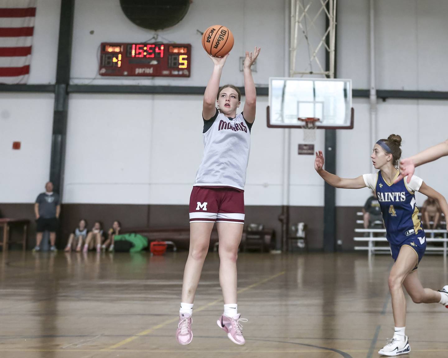 Morris' Layken Callahan shoots a jumper in their Morris Shootout girls basketball game.  June 18, 2025 in Morris.