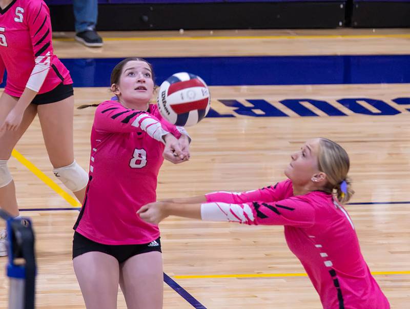 Serena's Rebekah Shugrue passes the ball during the Little Ten Conference Volleyball Tournament Championship on Saturday, Oct. 11, 2025 at Serena High School.