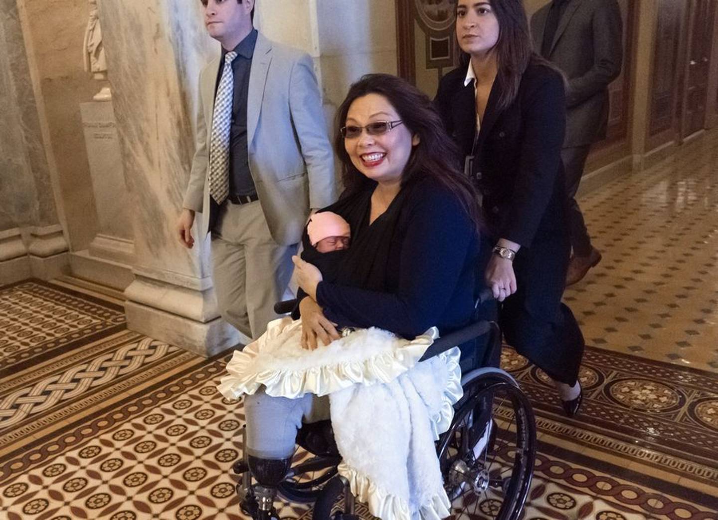After her daughter Maile was born in 2018, U.S. Sen. Tammy Duckworth pushed for a Senate rule change so members' babies could be allowed on the floor during votes.