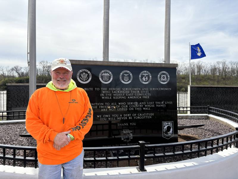 David Raikes poses for a photo after spending several hours maintaining the grounds at the Middle East Conflicts Wall Memorial on Wednesday, April 8, 2026, in Marseilles.