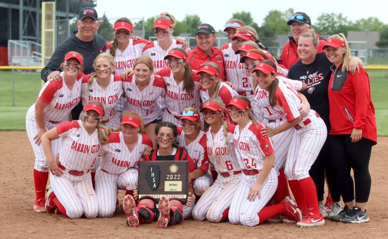 Barrington celebrates winning the Class 4A Huntley Sectional championship, Saturday, June 4, 2022.