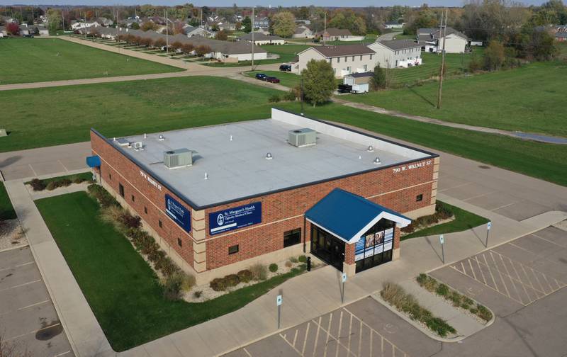 An aerial view of the former St. Margarets Oglesby Medical Clinic on Wednesday, Nov. 1, 2023 in Oglesby. OSF has announced that the clinic will open Jan. 9, 2024.