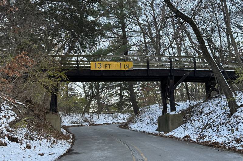 A view of the pedestrian bridge on Tuesday, Nov. 28, 2023 near Starved Rock Lodge at Starved Rock State Park. The bridge has a vertical clearance of 13 feet 1 inch.