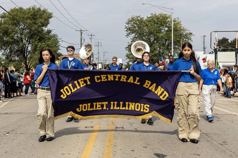 The Joliet Central Marching Band participates in the City of Joliet Fiestas Patrias Mexican Independence Day Parade on Sept. 13, 2025.