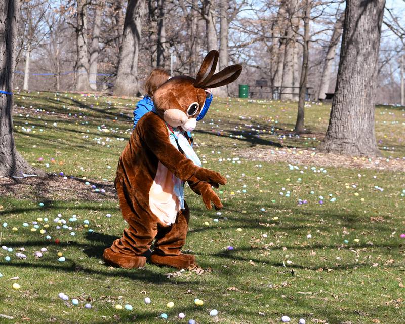 The Easter Bunny helps kick off the start of the Kids Egg Hunt at Hopkins Park, 1403 Sycamore Road in DeKalb on Saturday, March 23, 2024. The event was hosted by the DeKalb Park District.