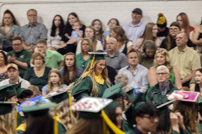 Rock Falls Class of 2025 representative Addison Watts takes the stage Sunday, May 18, 2025, to make a speech for graduation.