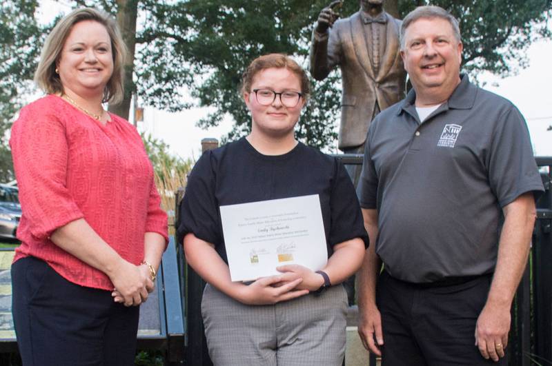 (Left to right); DeKalb County Community Foundation grants director Jolene Willis, Emily Bychowski, and foundation executive director Dan Templin