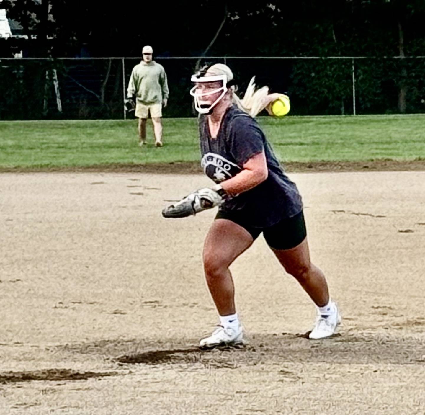 Former Princeton High School and IVCC pitcher Katie Bates makes her pitch for the People's Church team in the Princeton Park District Fastpitch League. She is one of three former college players to join the league and five females on her team.