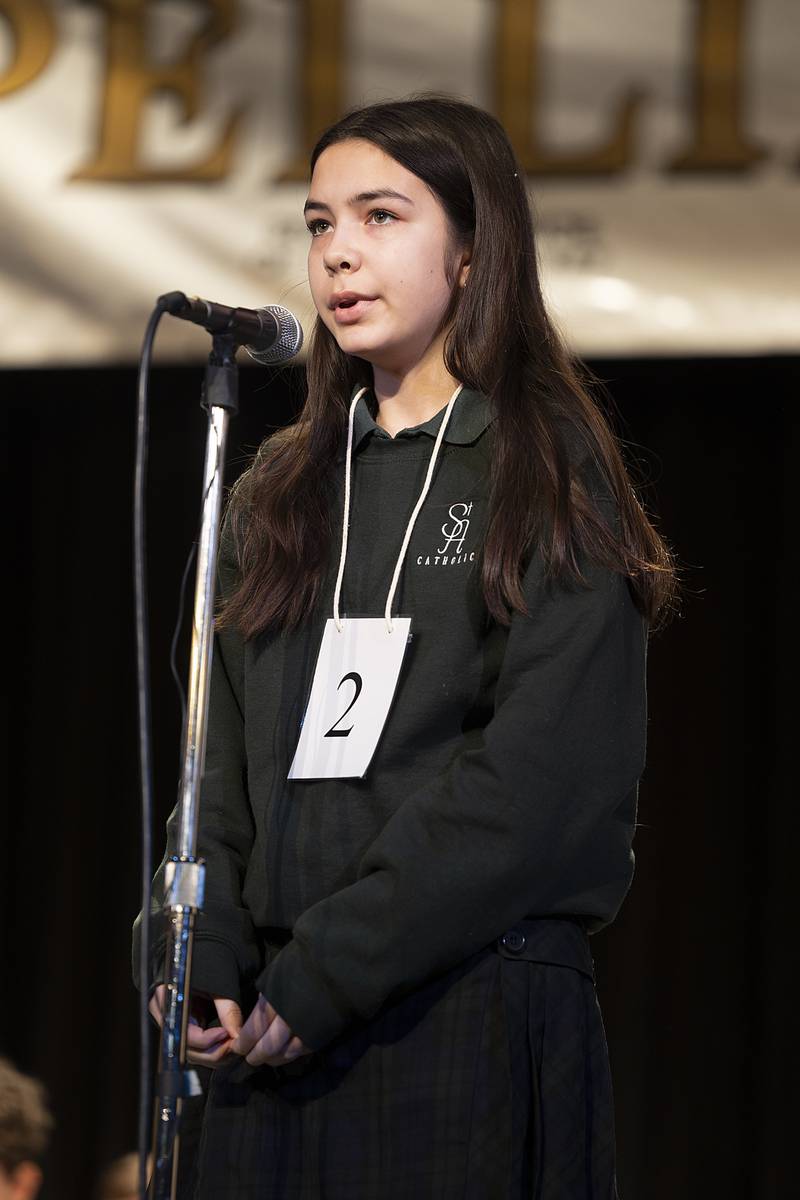 Penelope Lopez of St. Andrew’s Catholic School went out on the word "punctuation" in round three Thursday, Feb. 20, 2025, at the Lee, Ogle, Whiteside County Regional Spelling Bee.