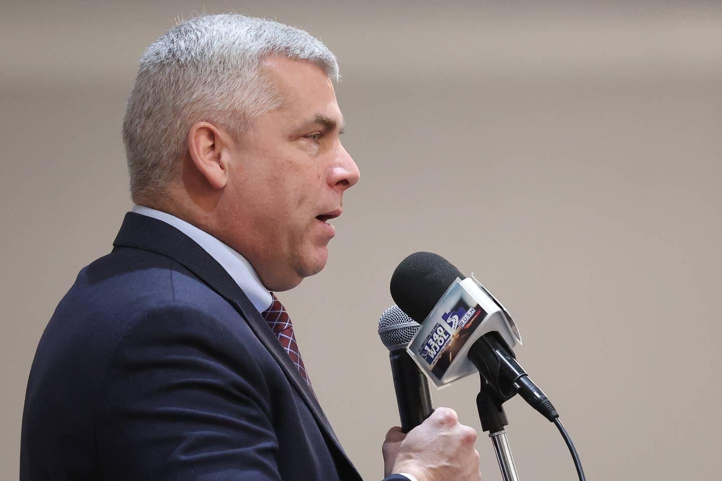 Mayor Bob O’Dekirk answers a question at the Joliet Mayoral Candidate Panel luncheon hosted by the Joliet Region Chamber of Commerce on Wednesday, March 8th, 2023 at the Clarion Hotel & Convention Center Joliet.