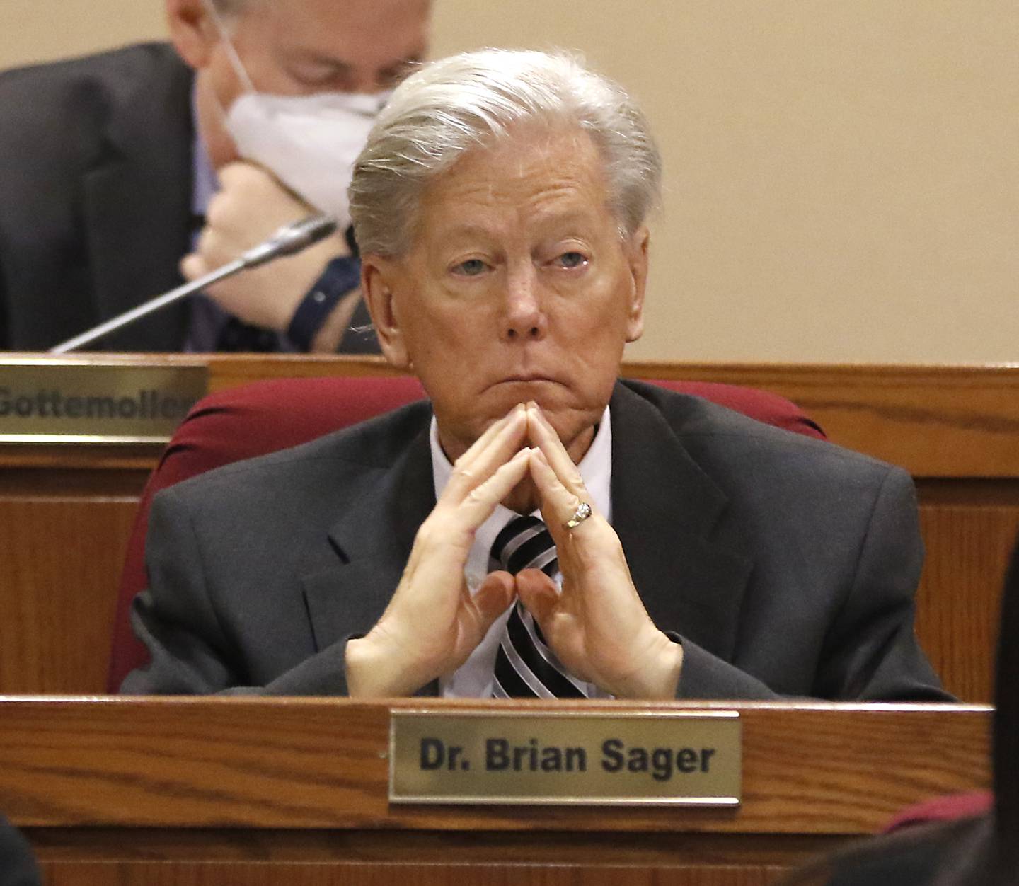 McHenry County Board member Brian Sager listens to a speaker during a McHenry County Board Committee of the Whole meeting Thursday, Dec. 15, 2022, in the McHenry County Administration Building in Woodstock.