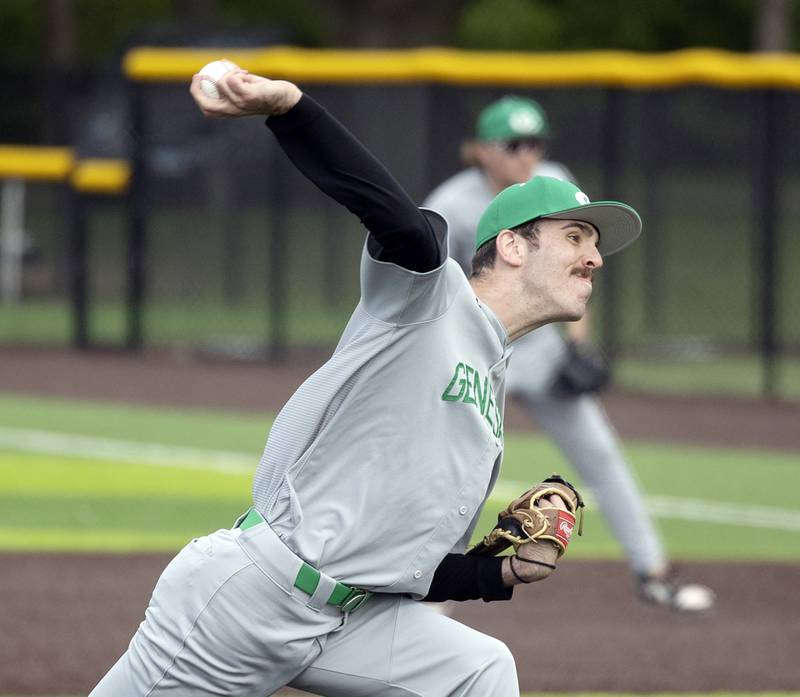 Geneseo’s Chris Berry fires a pitch against Sterling Wednesday, May 6, 2026.