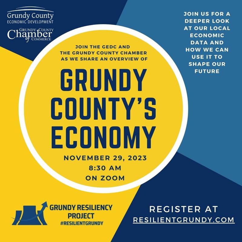 The flyer for an overview of Grundy County's Economy, which takes place at 8:30 a.m. on Nov. 29 live on Zoom.