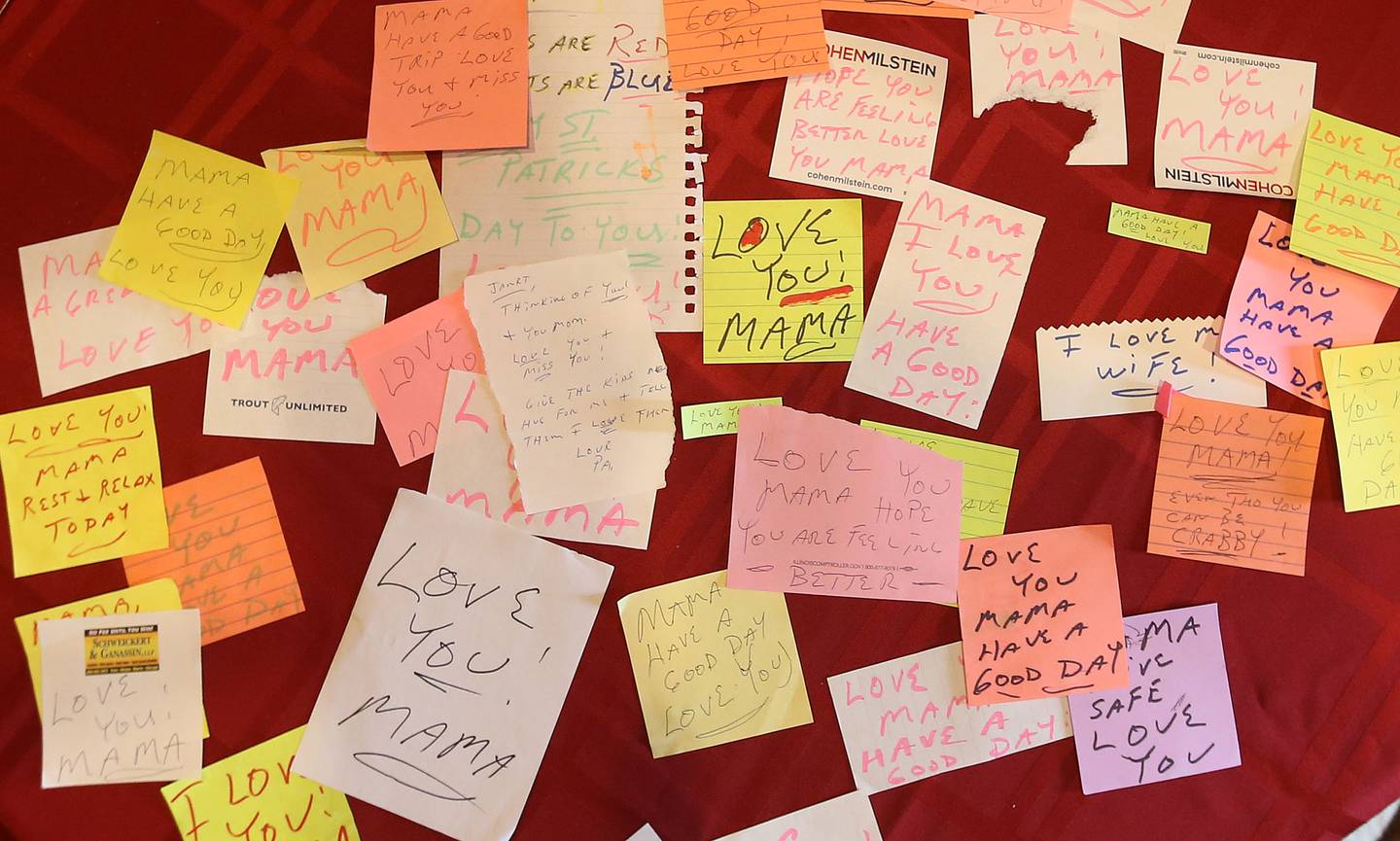 A view of "Love You Mama" notes that Dave Raikes wrote to his wife Janet on Monday, Feb. 9, 2026 at their home in Marseilles. The Raikes have been married for 53 years.
