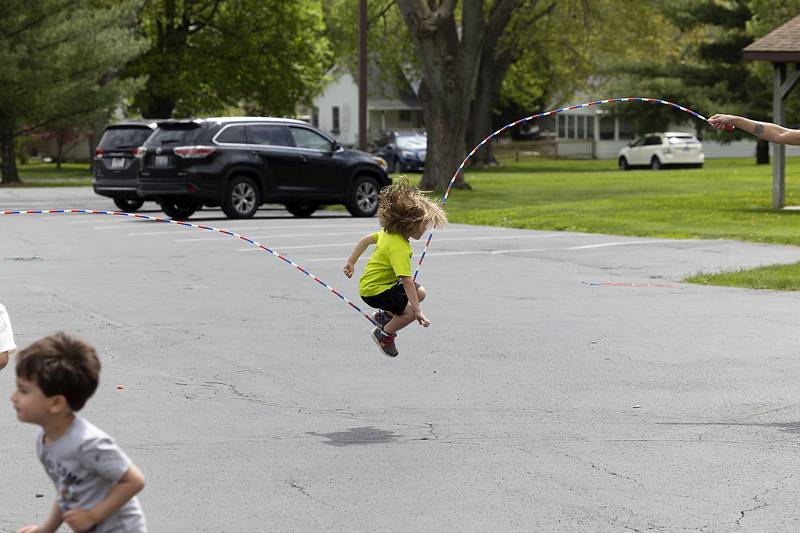 During the American Heart Association Kids Challenge at St. Anne School in Dixon, staff and students jumped, leaped and performed other physical activities for the fundraiser.