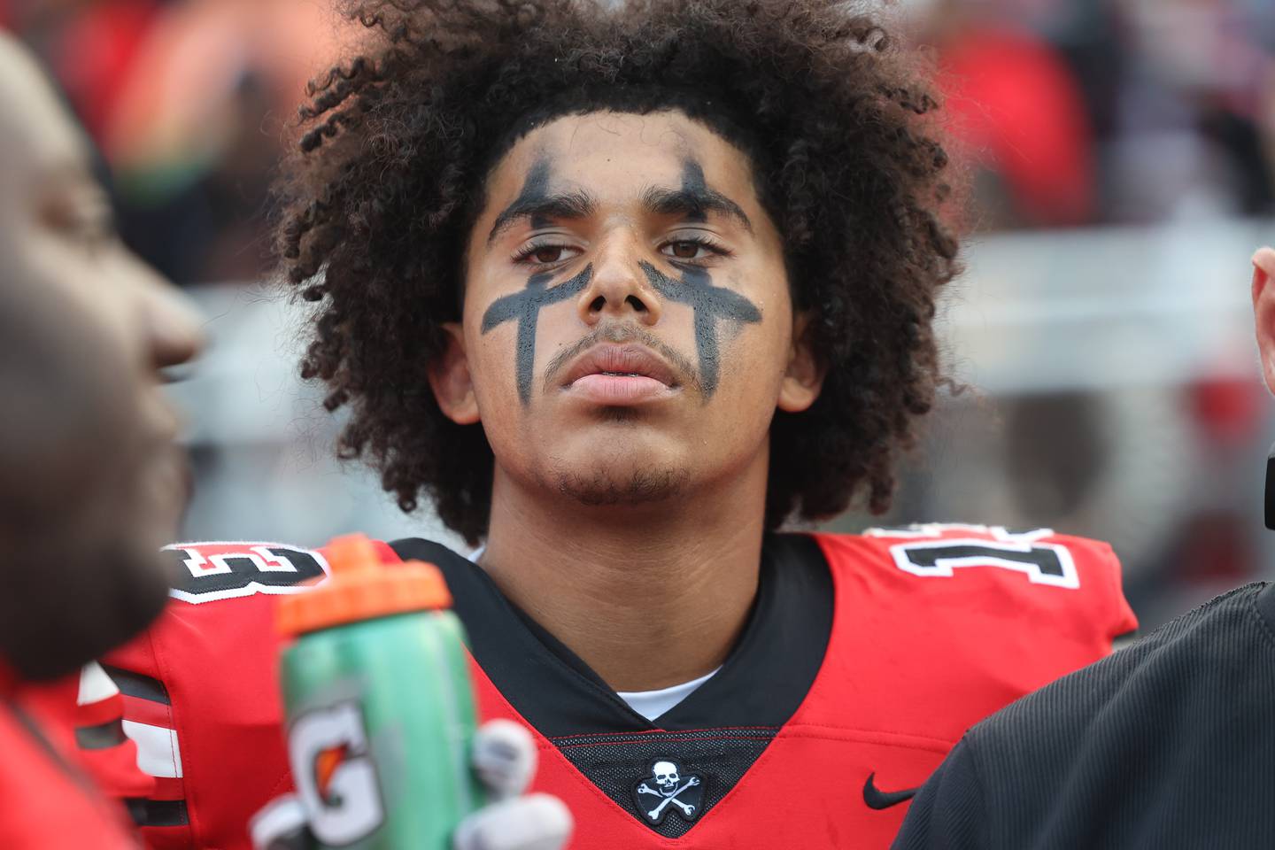 Bolingbrook’s Jonas Williams stands on the sidelines between series against Naperville North on Friday, Sept. 8, 2023 in Bolingbrook.