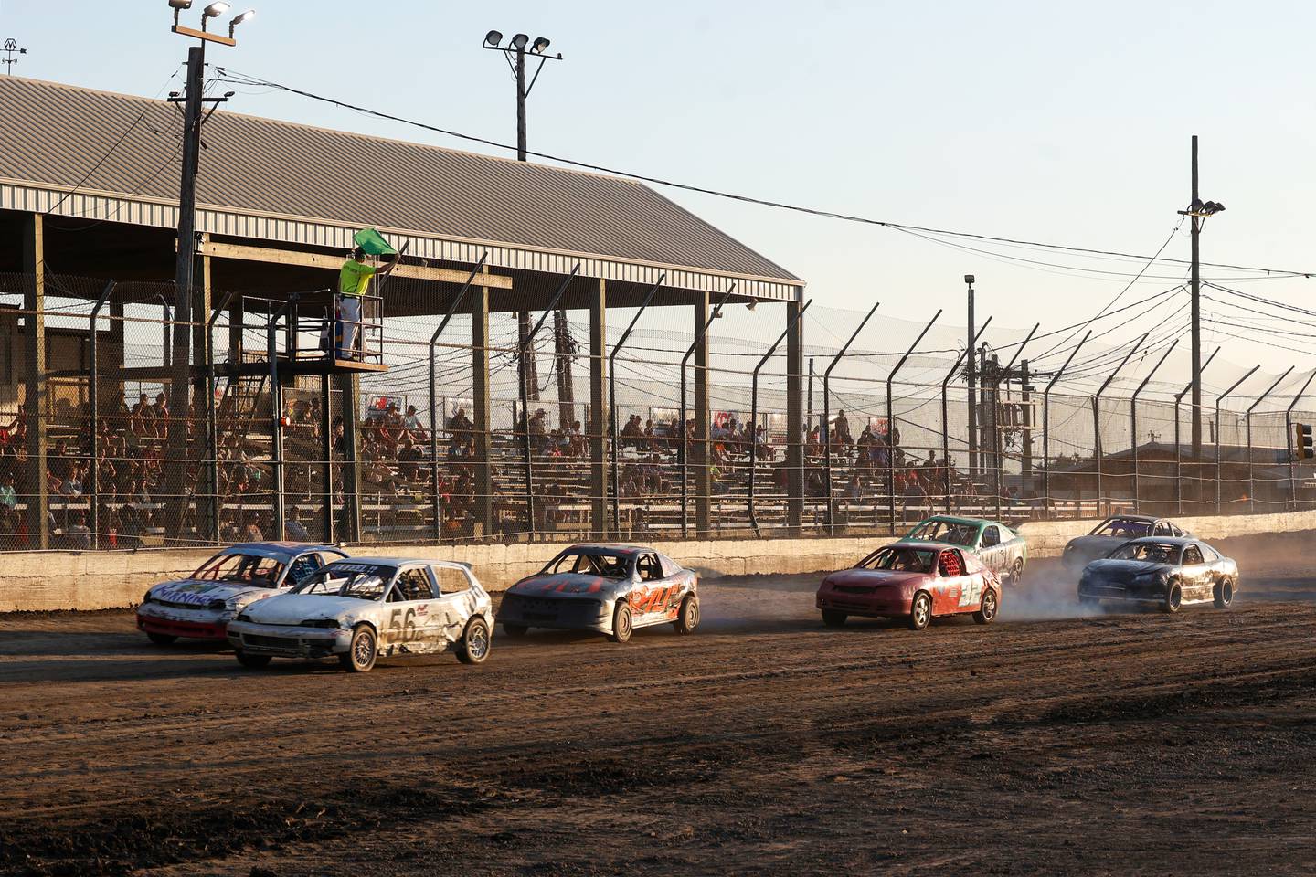 Scott Vetter (56C) leads in a sport compact feature heat race on Friday, July 4, 2025, at the Kankakee County Speedway. Vetter was victorious in the sport compact feature race.