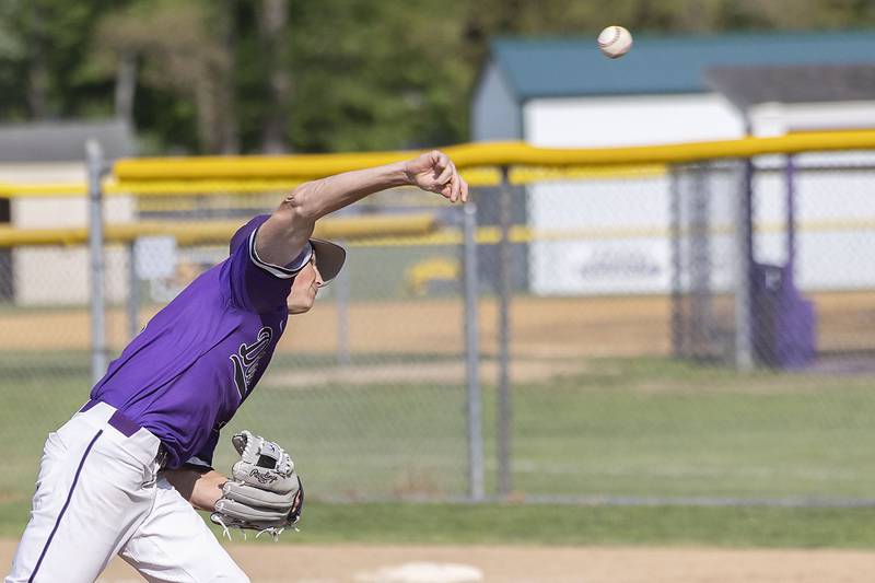 Dixon’s Alex Harrison fires a pitch against Sterling Tuesday, May 16, 2023.