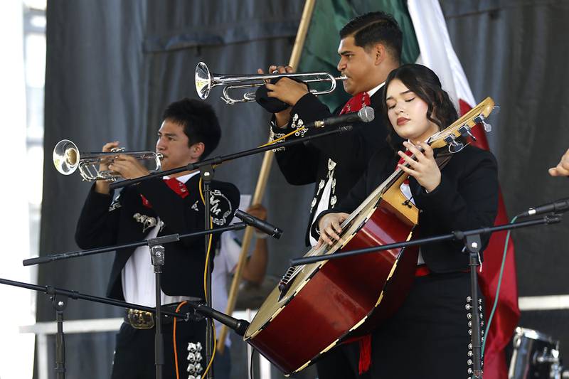 Members of Mariachi Internacional De Pro performs on Sunday, Sept. 14, 2025, during the annual Hispanic Connections Mexican Independence Day Celebration in the Historic Woodstock Square. The celebration featured music, food and culture.