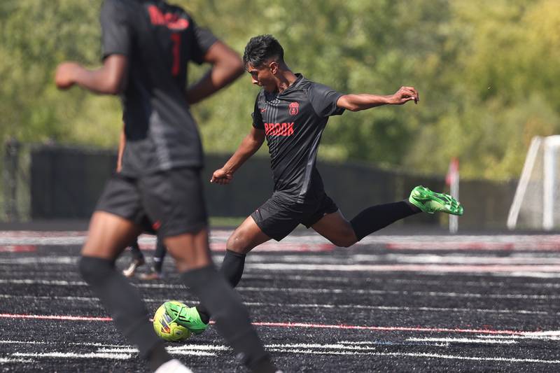 Bolingbrook’s Iggie Escamilla takes a shot against Lincoln-Way East on Saturday, Sept. 30, 2023 in Bolingbrook.