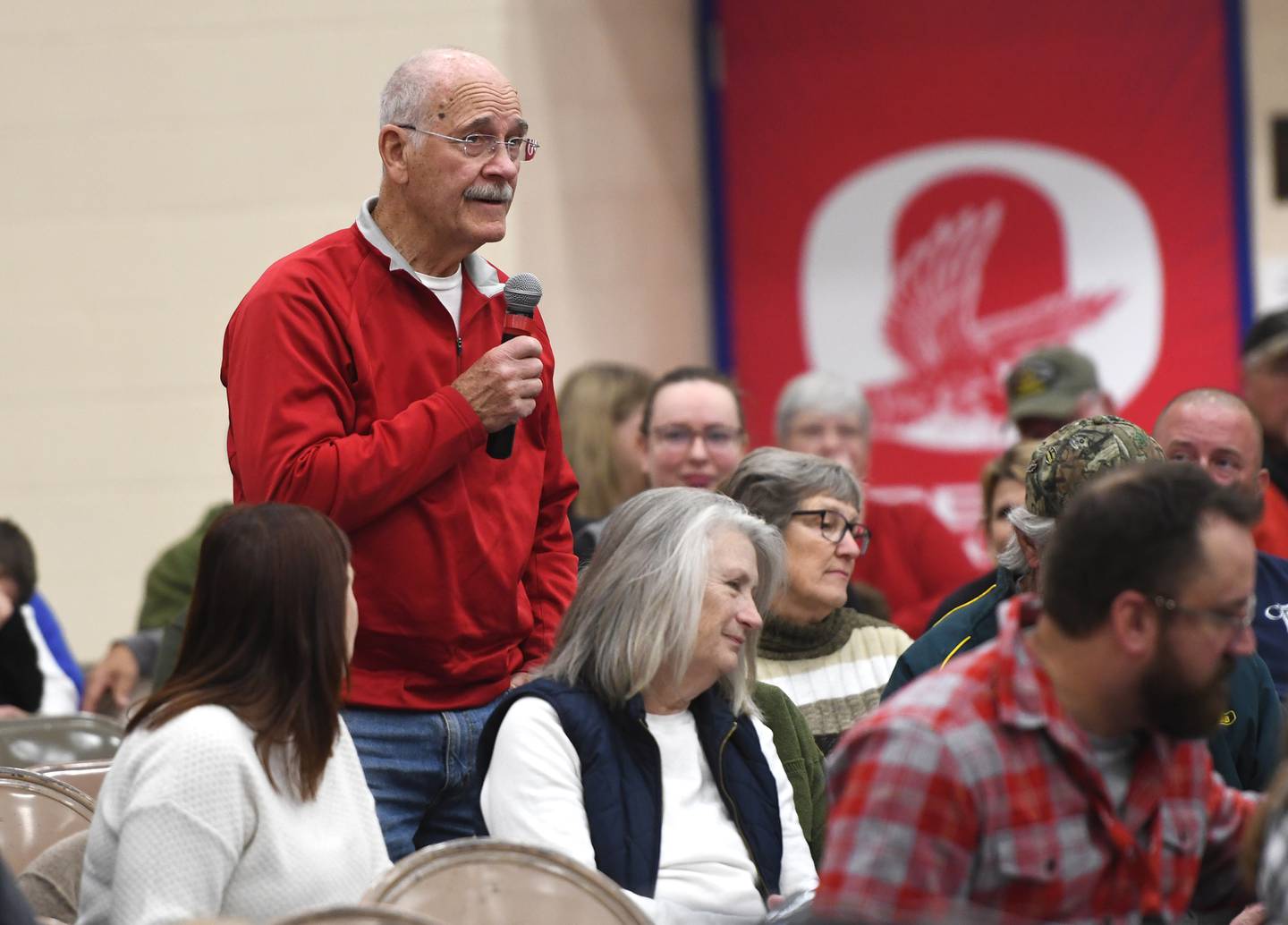 Rich Folk of Oregon was one of the veterans who spoke about where he served during the Oregon School District's Veterans Day Assembly on Tuesday, Nov. 11, 2025. The event was held Tuesday morning in the Blackhawk Center to thank veterans for their service.