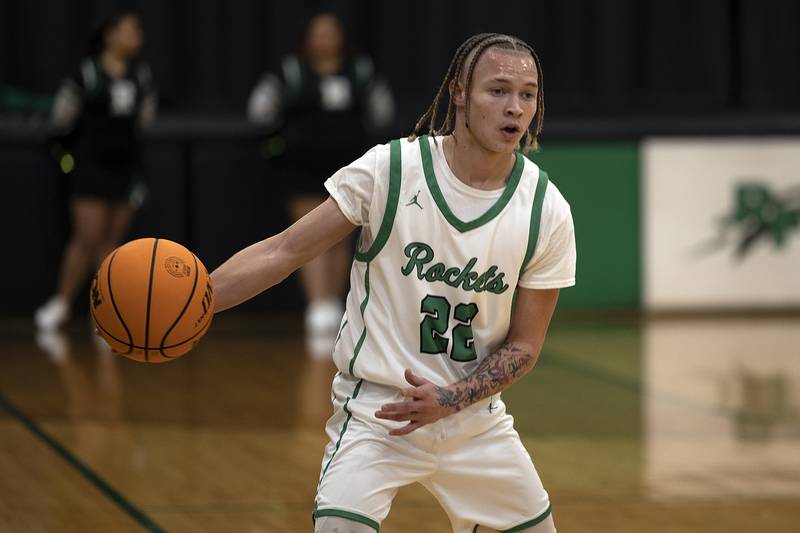 Rock Falls’ Nehemiah Menendez handles the ball against Kewanee Wednesday, Nov. 27, 2024, at Rock Falls High School.