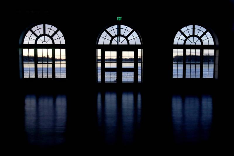 Crystal Lake is scene on Wednesday, Jan. 8, 2025, through the windows of the building at Crystal Lake’s Main Beach.