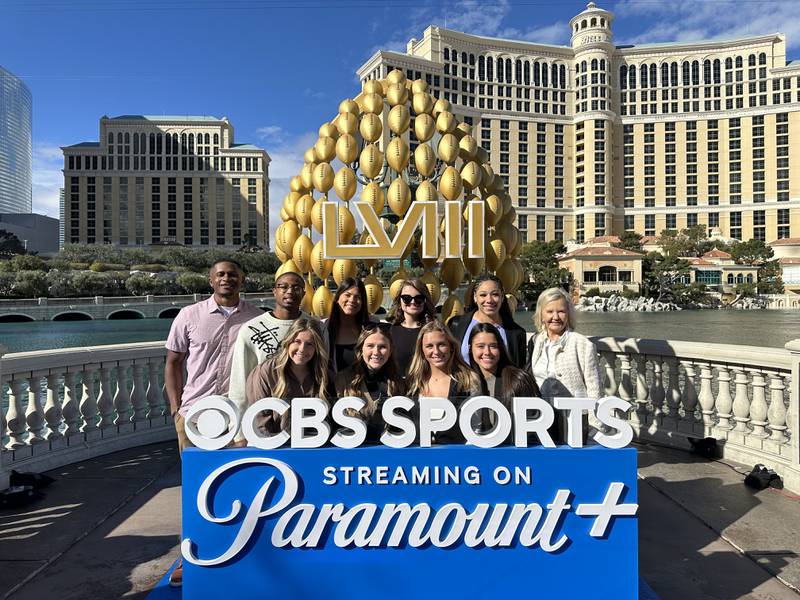 Cary-Grove alumna Jenna Stayart, second from right front row, poses with her University of Tennessee classmates in Las Vegas last weekend during the Super Bowl. Photo courtesy Mary Stayart.
