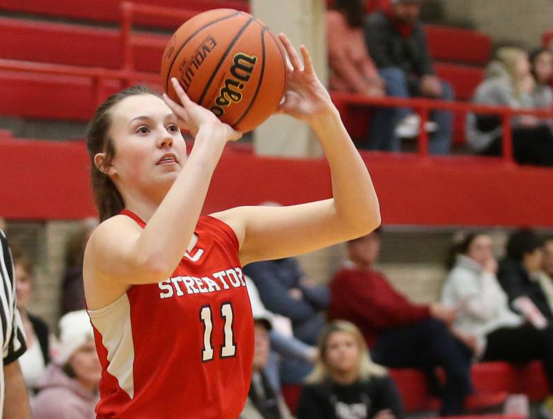 Streator's Kora Lane shoots a jump shot during the Lady Pirate Holiday Tournament on Wednesday, Dec. 20, 2023 in Kingman Gym.