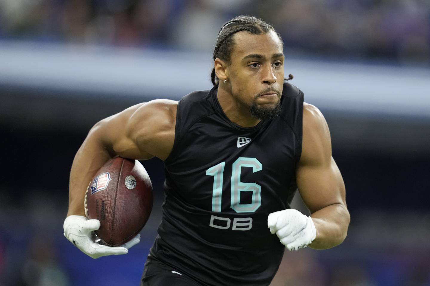 Washington defensive back Kyler Gordon participates in a drill at the NFL Scouting Combine on March 6, 2022 in Indianapolis.