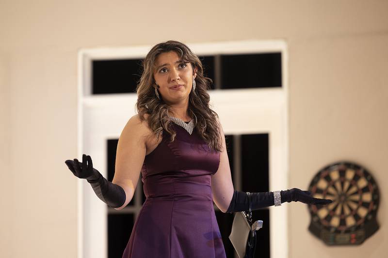 Aly Krueger, playing Kathryn Winslow, rehearses for this weekend’s performance Wednesday, Oct. 30, 2024, at Dixon High School.