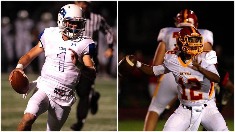 St. Charles North's Zach Mettetal (left) and the North Stars, and Batavia's Riley Cooper and his Bulldog teammates, will be fighting for playoff seeding and a possible conference championship when the teams meet at Batavia at 7:30 p.m. on Oct. 21.