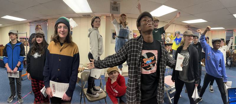 The Children’s Community Theatre cast of "Newsie's" rehearsing a scene