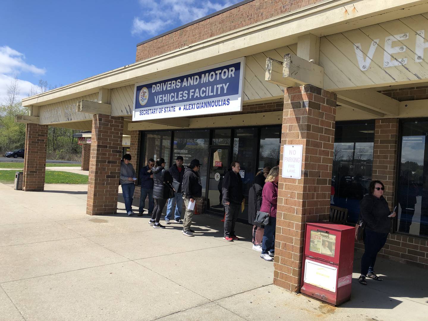 The line at the Woodstock Drivers and Motor Vehicles Facility on Saturday, May 3, 2025, at about 10:45 a.m. At 8 a.m. that line wrapped around the far side of the building, those leaving with their Real ID paper copies in hand.