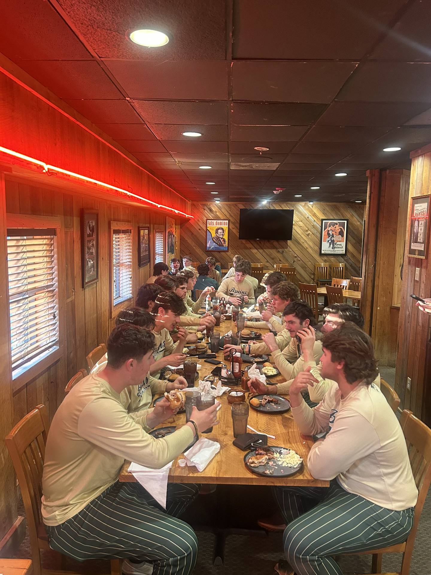 The St. Bede Bruins found Corky's BBQ to be a big hit in Memphis.