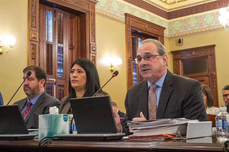 Ray Marchiori, acting director of the Illinois Department of Employment Security, testifies before the Legislative Audit Commission Tuesday about the agency’s handling of unemployment claims during the COVID-19 pandemic.