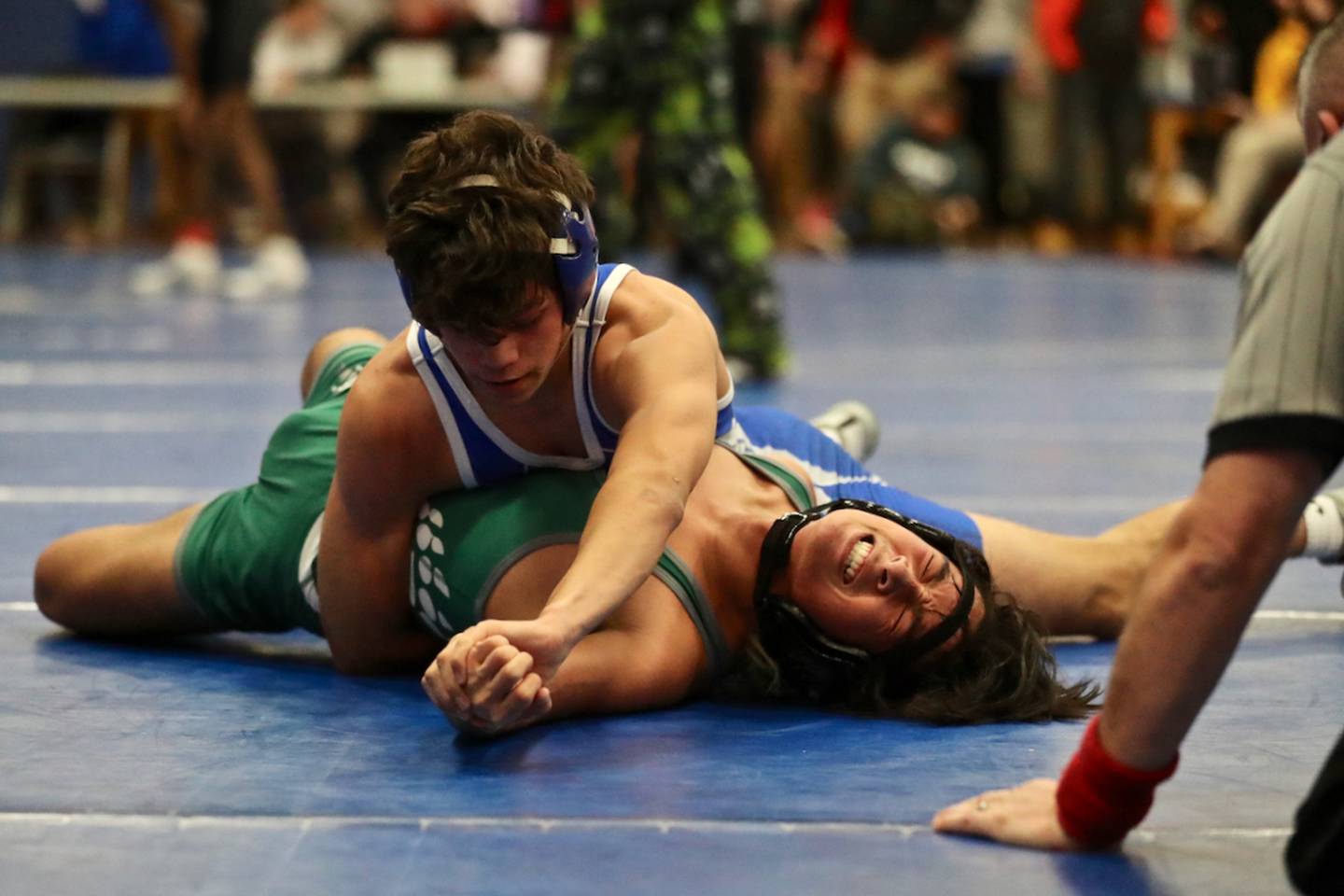 Princeton's Carlos Benavidez puts the pin on St. Bede's Henry Orteza Friday night at Prouty Gym.