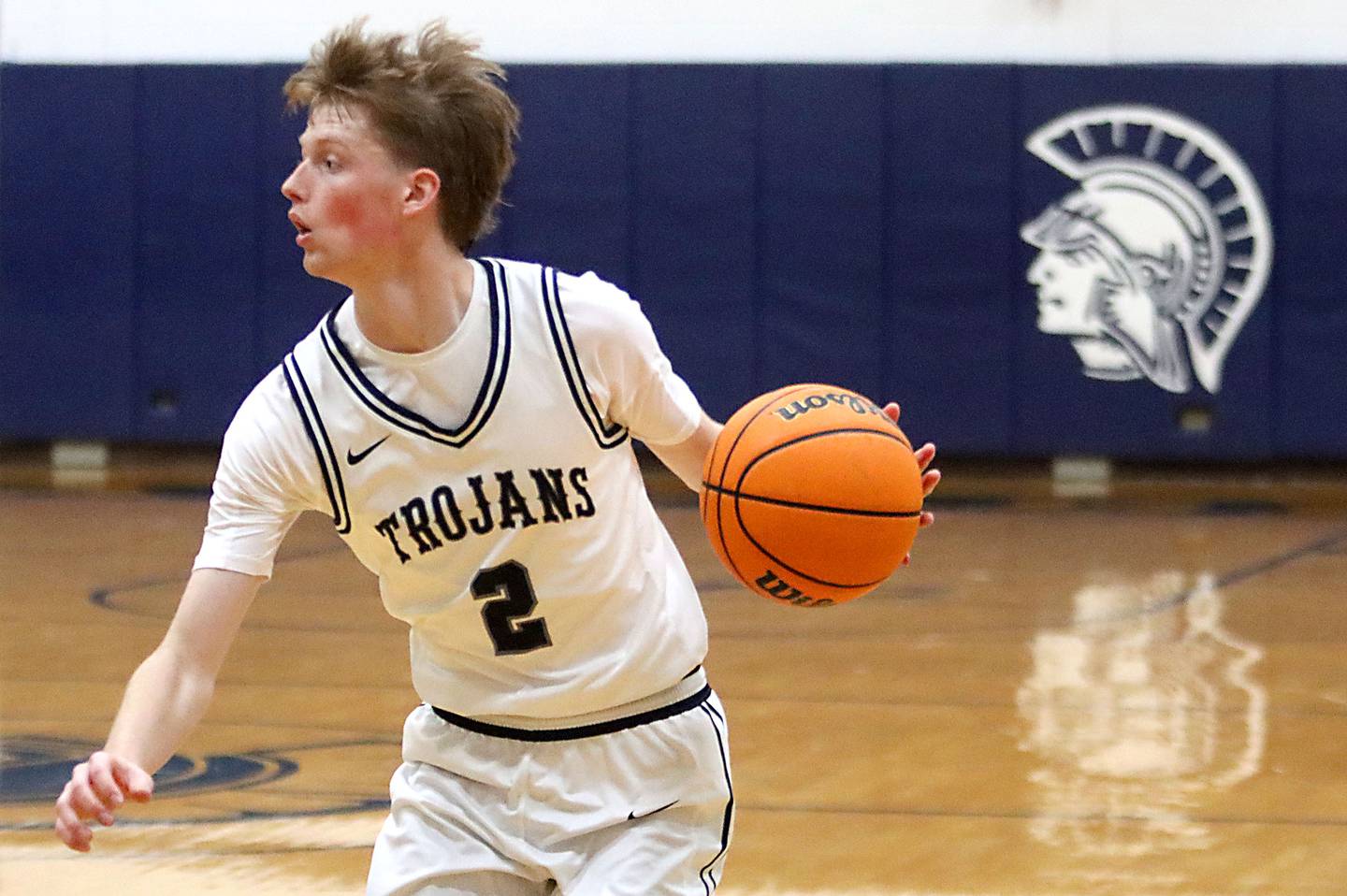 Cary-Grove’s AJ Berndt moves the ball against Crystal Lake South in varsity boys basketball on Wednesday, Dec. 3, 2025, at Cary-Grove High School in Cary.