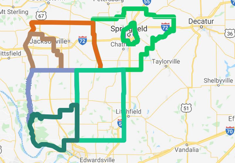 A screenshot depicts the 7th Circuit judicial subcircuit plan approved by Democrats in the Illinois Senate Wednesday night. Several other counties will also have new subcircuits under the plan.