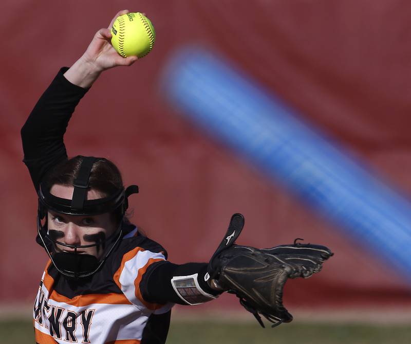 McHenry’s Maddy Cashin throws a pitch during a non-conference softball game Friday, April 1, 2022, between McHenry and Barrington at Barrington High School.