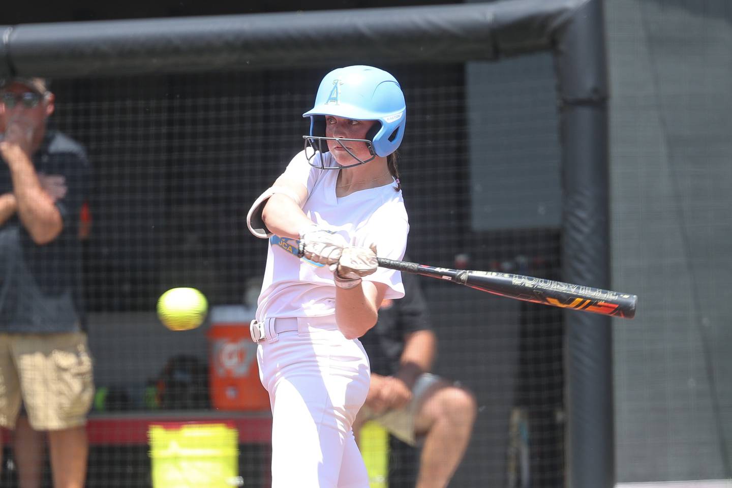 Joliet Catholic’s Molly Ryan connects for a single against Beecher in the Class 2A regional championship on Saturday, May 18, 2024 at Lewis University in Romeoville.