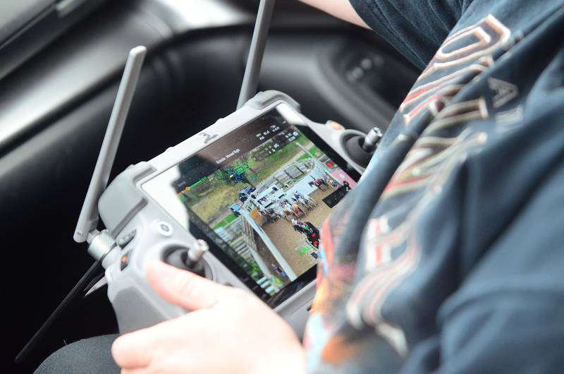 SHARK member Katherine Kruse controls a drone Saturday, Oct. 18, 2025, in Rochelle.