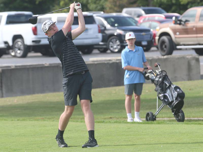Woodland's Zane Drysdale tees off during the Class 1A Regionals on Wednesday, Oct. 1, 2025 at Deer Park Golf Club in Oglesby.