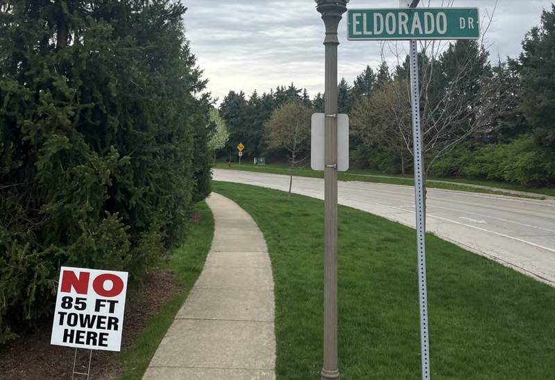 Some Eagle Brook residents posted their opposition to a proposal for an 85-foot cell tower in a strip mall between Bent Tree and South Randall Road.The Geneva Planning and Zoning Commission will hear the application May 23.