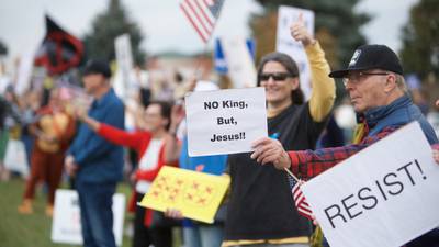 Photos: Demonstrators line Randall Road in Geneva for No Kings rally