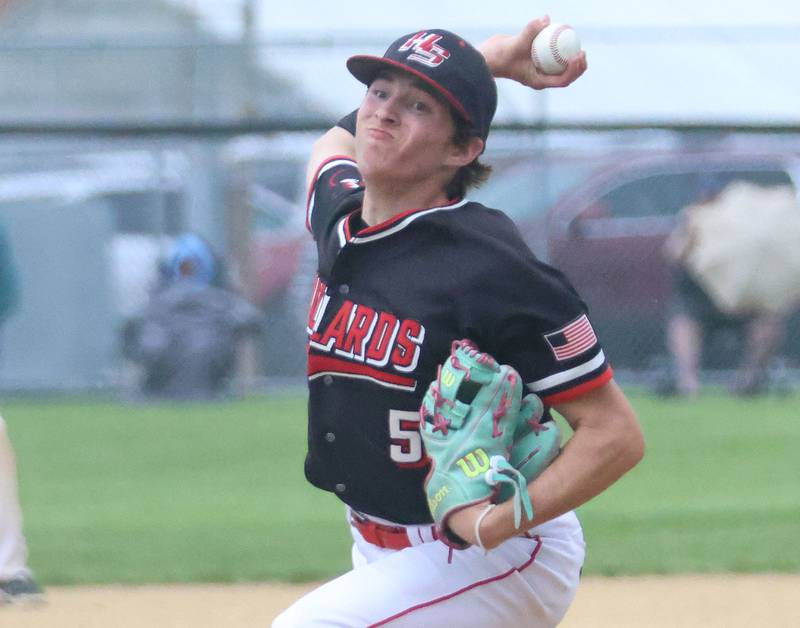 Henry-Senachwine pitcher Jacob Miller lets go of a throw to Woodland on Tuesday, May 12, 2026 at Woodland High School.