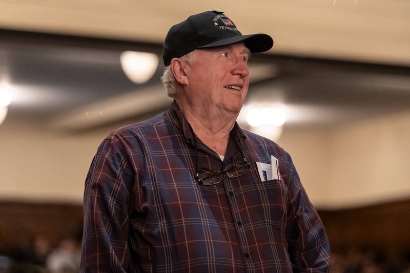 Army Veteran Jim Lynch is recognized during the Veterans Day Assembly at Joliet Central High School on Nov. 7, 2025.