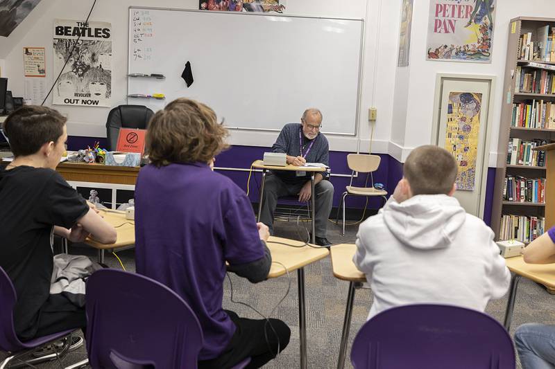 Dixon scholastic bowl coach Thomas Padilla runs his team through practice Thursday, March 2, 2023 ahead of Monday’s regionals.