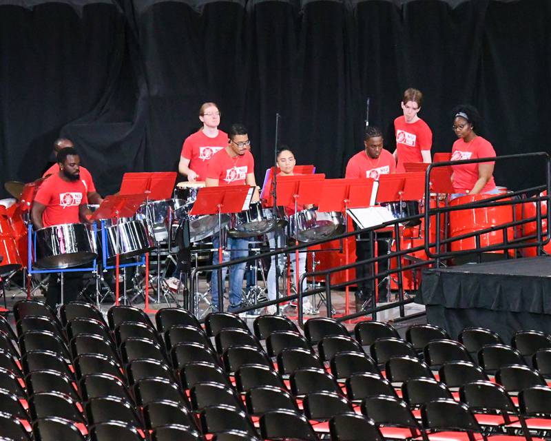 The Northern Illinois University steel drum band performs during the graduation ceremony on Saturday May 9, 2026, held at the Convocation Center in DeKalb.
