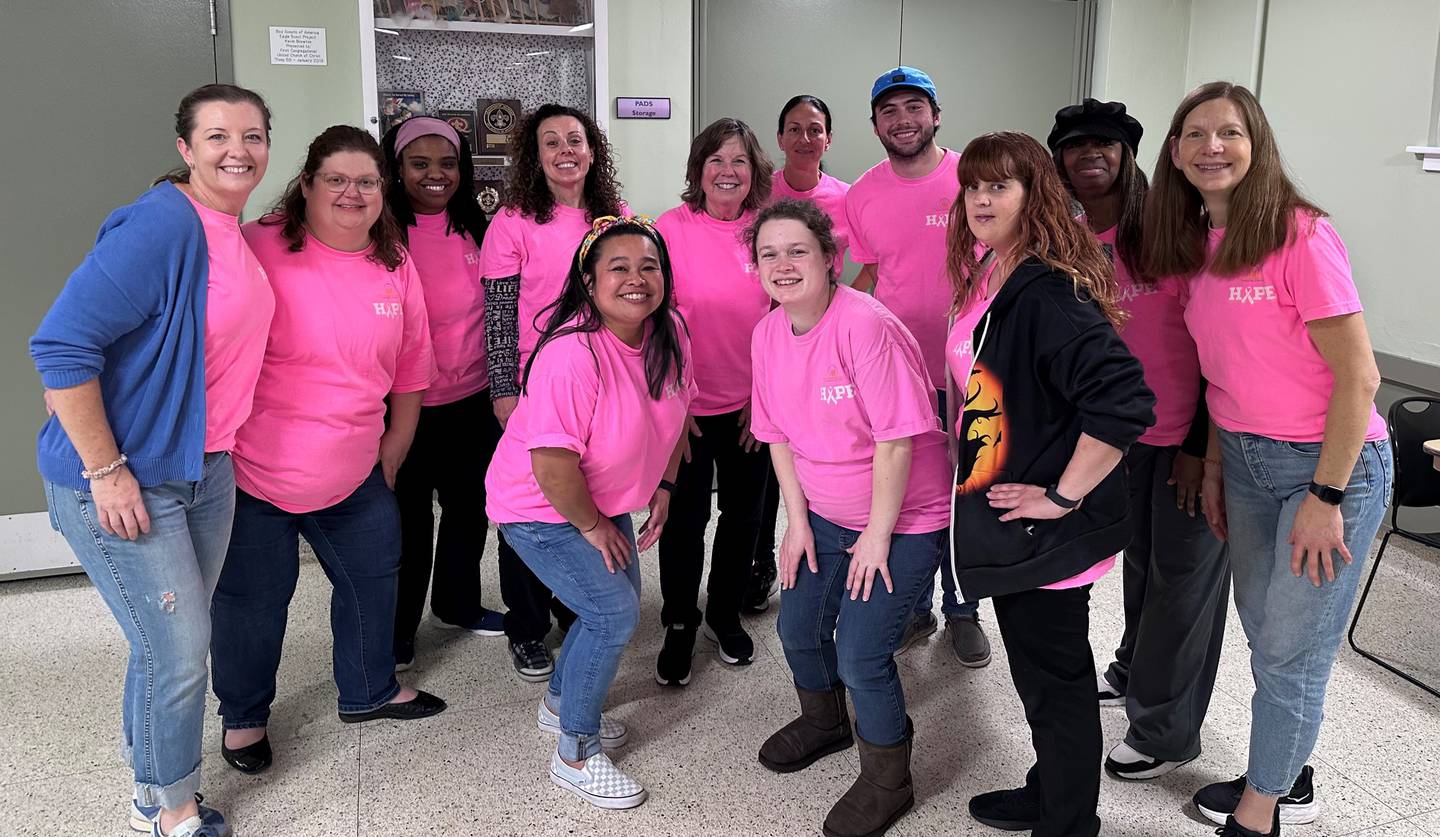 First Congregational Learning Center hopes to lighten medical expenses for cherished staff member. 2024. Staff members don matching T-shirts to show support for their colleague.